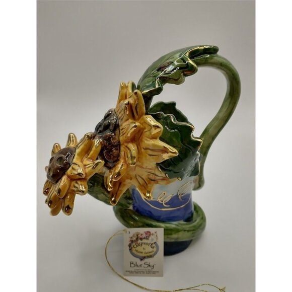Vintage Blue Sky Clayworks Sunflower and Ladybug Watering Can by Heather Goldmin - Picture 3 of 5